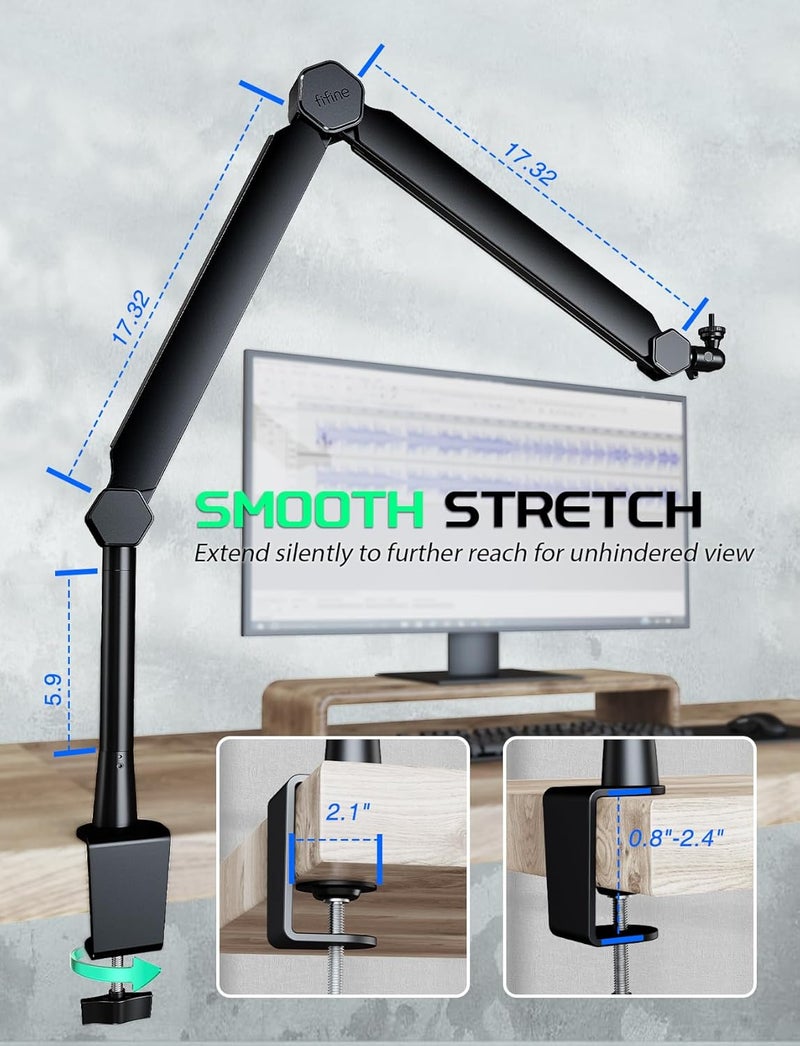 FIFINE Mic Boom Arm, Microphone Stand with Cable Management Channels, Extension Tube, Desk Clamp, Thread Adapter, Fully Adjustable Metal-Built Podcast Mic Arm for Streaming Gaming Recording-BM66T - Image 5